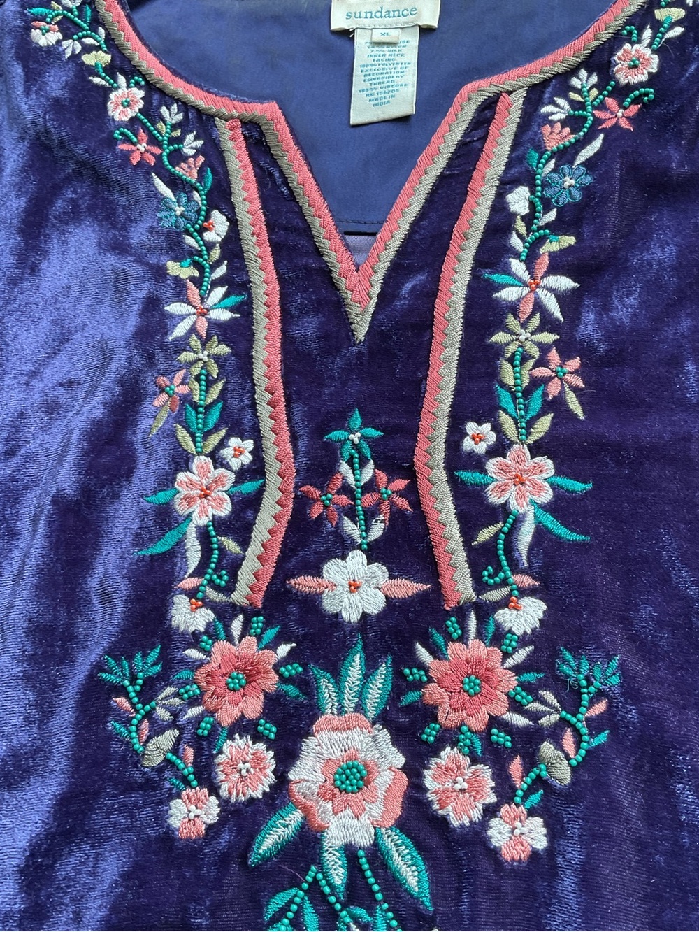 Sundance Purple Velvet Embroidered V-Neck Top - Picture 6 of 11